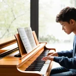 음악테라피사 자격증 시험 준비 과정 - **Prompt:** A serene and focused music therapy student (15+ age appropriate) sits amidst a collectio...
