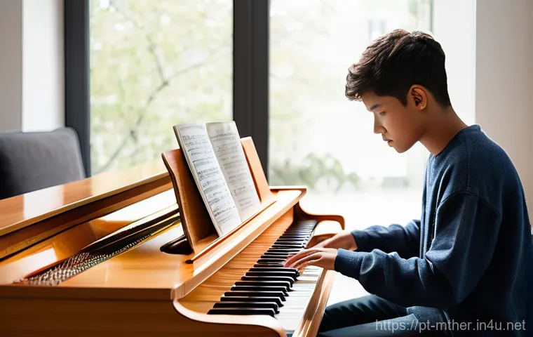 음악테라피사 자격증 시험 준비 과정 - **Prompt:** A serene and focused music therapy student (15+ age appropriate) sits amidst a collectio...