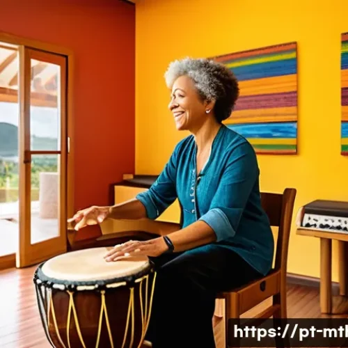 Home 33 음악테라피사 상담 이론 - A serene music therapy session in a bright, modern therapy room in Brazil, featuring a diverse middl...