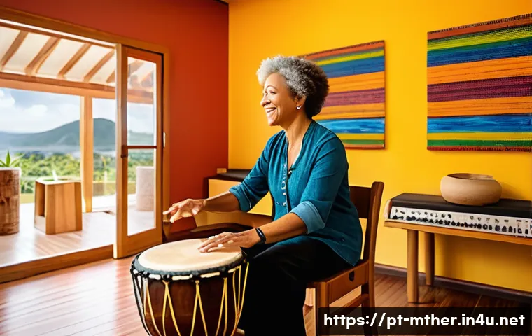 음악테라피사 상담 이론 - A serene music therapy session in a bright, modern therapy room in Brazil, featuring a diverse middl...