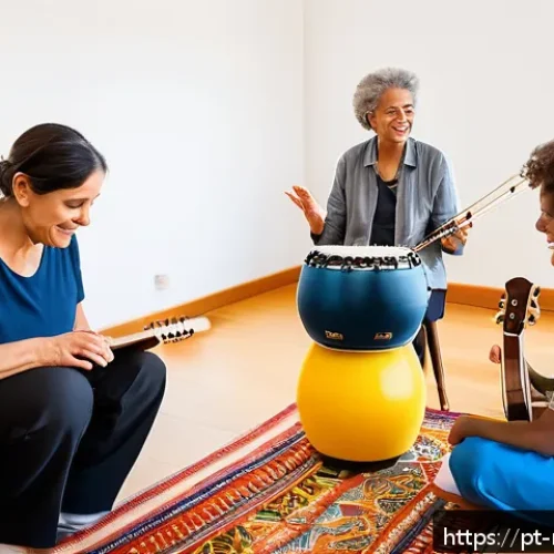 Home 17 음악테라피사 추천 서적 - A warm and inviting therapy room with soft natural lighting, featuring a diverse group of people of ...